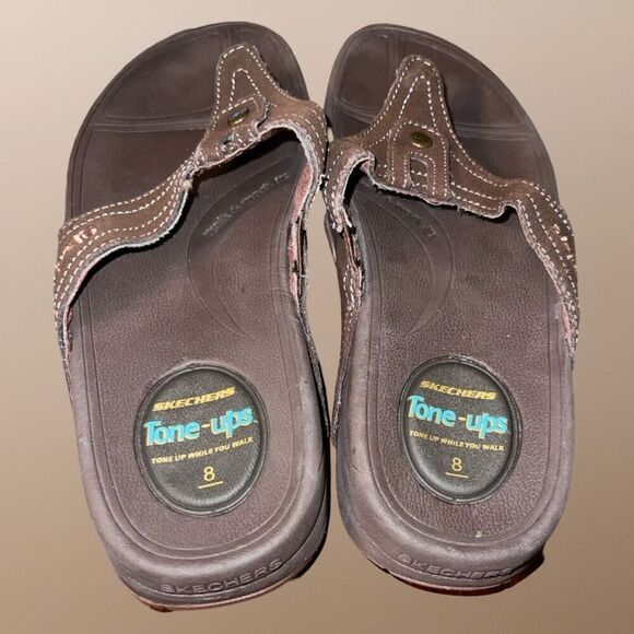 Skechers Women's Tone Up Moonrock Suede Leather Flip Flop In Brown Size 7 - Picture 4 of 6